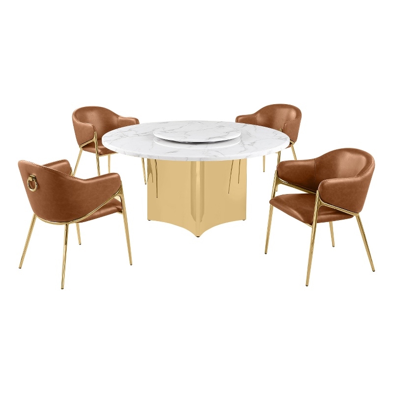 Best Quality Furniture 5 Piece White Marble Dining Set with Stainless Steel Base