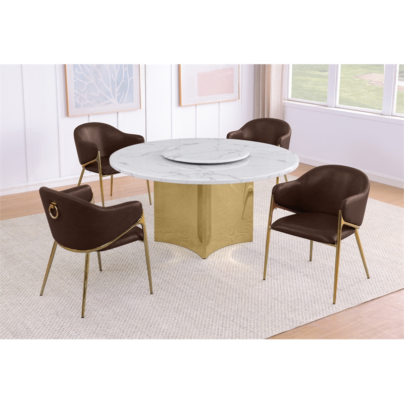 Best Quality Furniture 5 Piece White Marble Dining Set with Stainless Steel Base