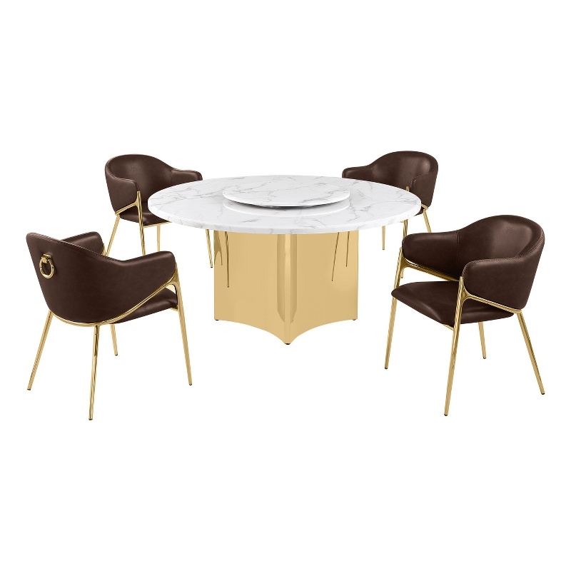 Best Quality Furniture 5 Piece White Marble Dining Set with Stainless Steel Base