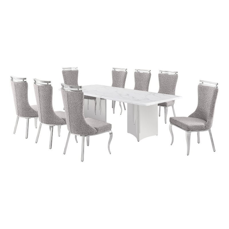 Best Quality Furniture 9 Piece White Marble Dining Set with Stainless Steel Base