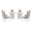 Best Quality Furniture 7 Piece White Marble Dining Set with Stainless Steel Base