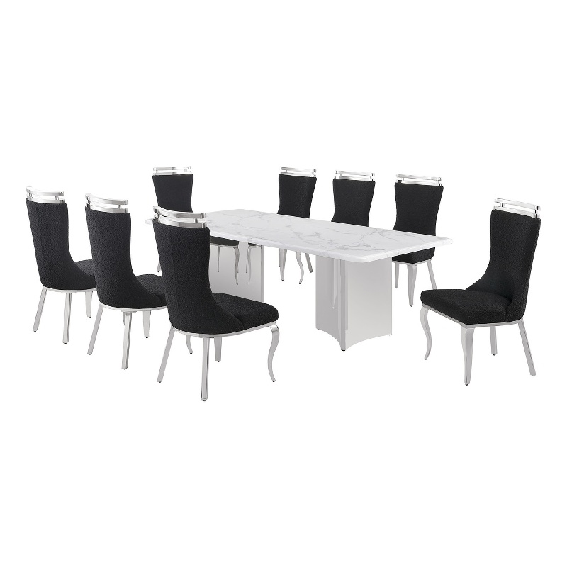 Best Quality Furniture 9 Piece White Marble Dining Set with Stainless Steel Base