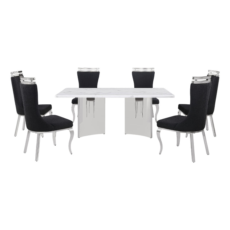 Best Quality Furniture 7 Piece White Marble Dining Set with Stainless Steel Base