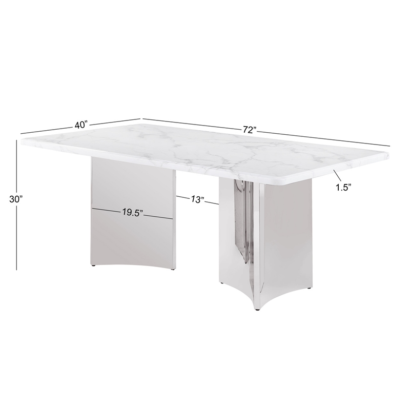 Best Quality Furniture 7 Piece White Marble Dining Set with Stainless Steel Base
