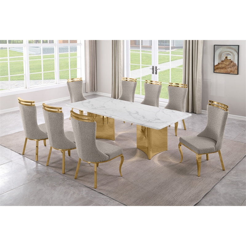 Best Quality Furniture 9 Piece White Marble Dining Set with Stainless Steel Base