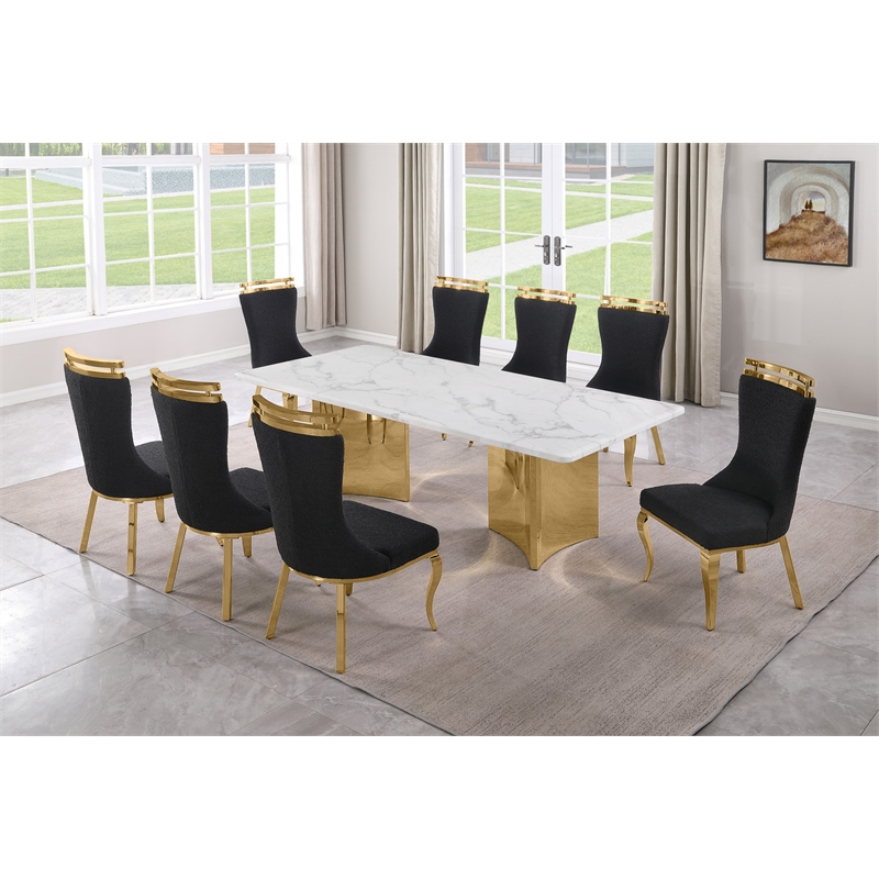 Best Quality Furniture 9 Piece White Marble Dining Set with Stainless Steel Base