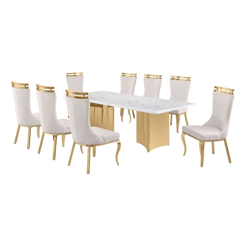 Best Quality Furniture 9 Piece White Marble Dining Set with Stainless Steel Base