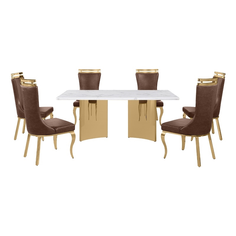 Best Quality Furniture 7 Piece White Marble Dining Set with Stainless Steel Base