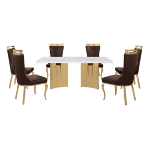 Best Quality Furniture 7 Piece White Marble Dining Set with Stainless Steel Base
