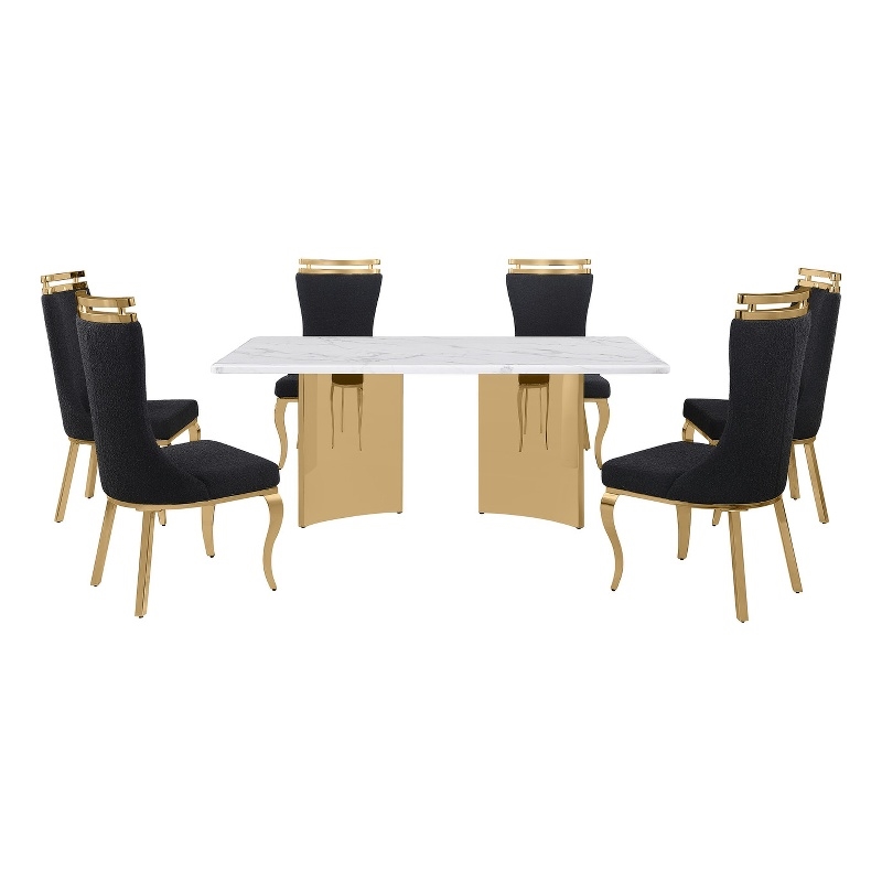Best Quality Furniture 7 Piece White Marble Dining Set with Stainless Steel Base