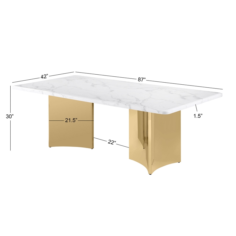 Best Quality Furniture 9 Piece White Marble Dining Set with Stainless Steel Base