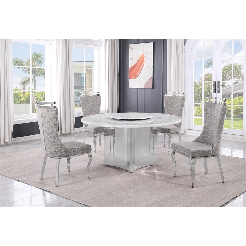 Best Quality Furniture 5 Piece White Marble Dining Set with Stainless Steel Base