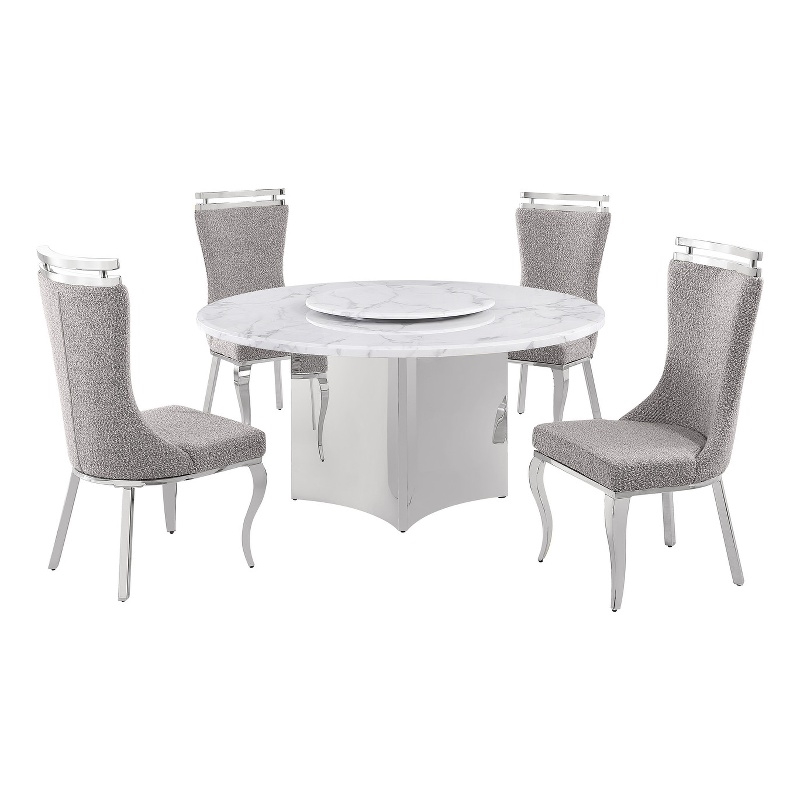 Best Quality Furniture 5 Piece White Marble Dining Set with Stainless Steel Base