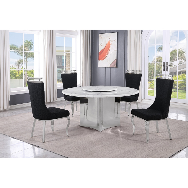 Best Quality Furniture 5 Piece White Marble Dining Set with Stainless Steel Base