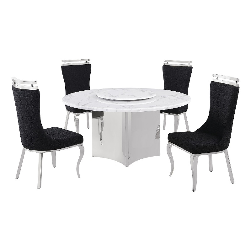 Best Quality Furniture 5 Piece White Marble Dining Set with Stainless Steel Base