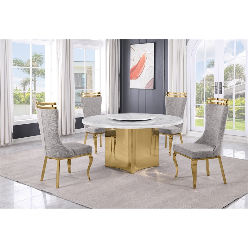 Best Quality Furniture 5 Piece White Marble Dining Set with Stainless Steel Base