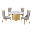 Best Quality Furniture 5 Piece White Marble Dining Set with Stainless Steel Base