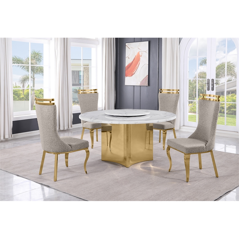 Best Quality Furniture 5 Piece White Marble Dining Set with Stainless Steel Base