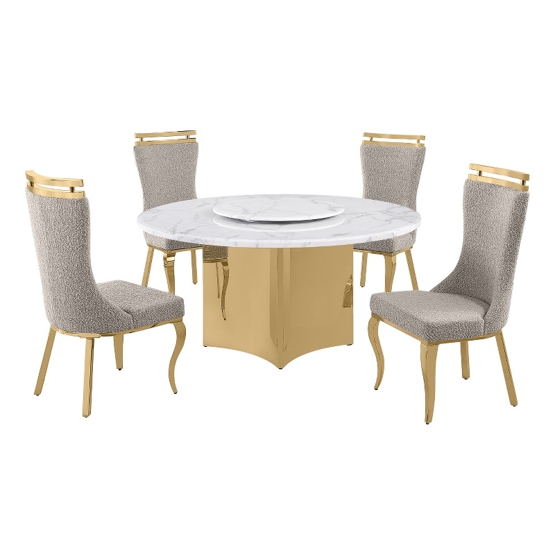 Best Quality Furniture 5 Piece White Marble Dining Set with Stainless Steel Base