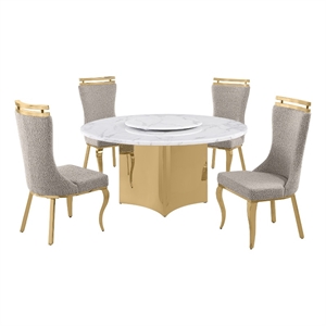Best Quality Furniture 5 Piece White Marble Dining Set with Stainless Steel Base