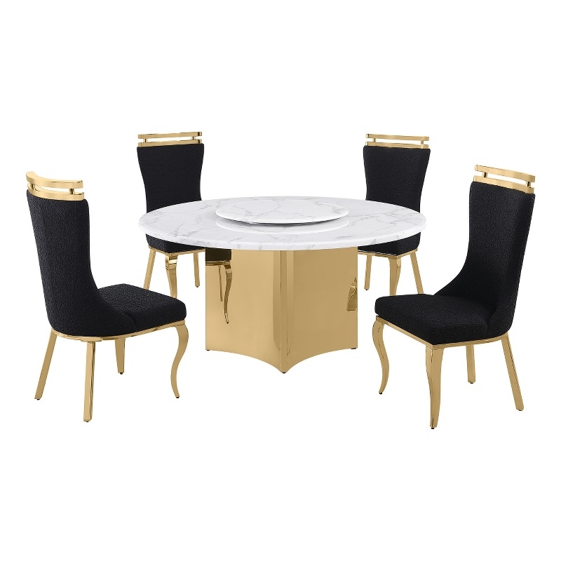 Best Quality Furniture 5 Piece White Marble Dining Set with Stainless Steel Base