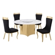 Best Quality Furniture 5 Piece White Marble Dining Set with Stainless Steel Base