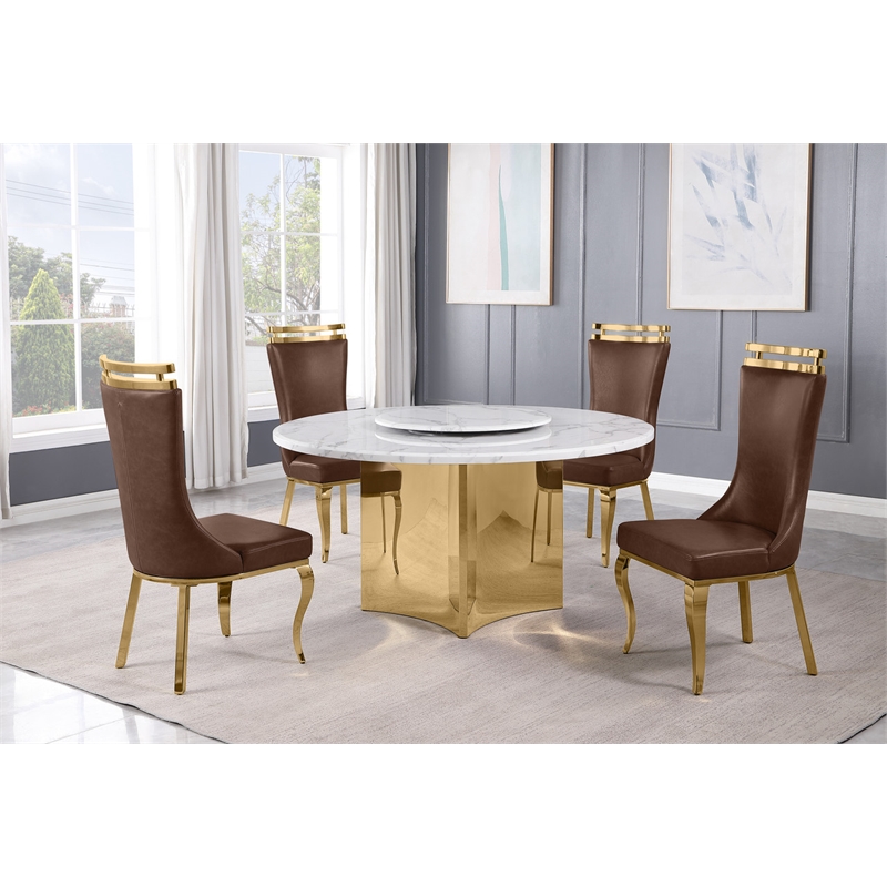 Best Quality Furniture 5 Piece White Marble Dining Set with Stainless Steel Base