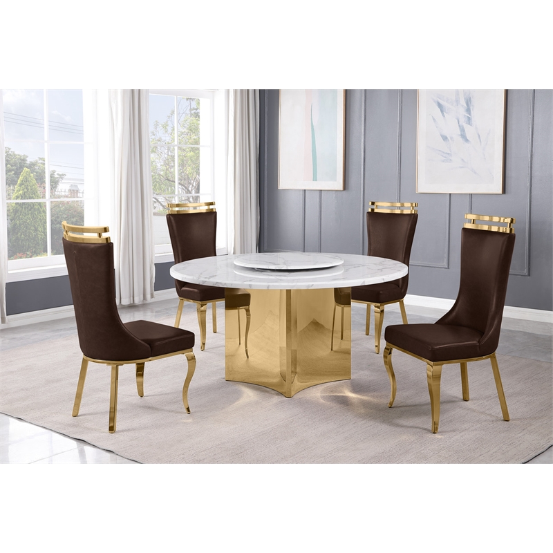 Best Quality Furniture 5 Piece White Marble Dining Set with Stainless Steel Base