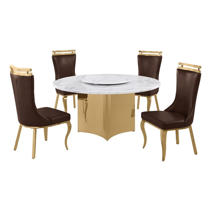 Best Quality Furniture 5 Piece White Marble Dining Set with Stainless Steel Base