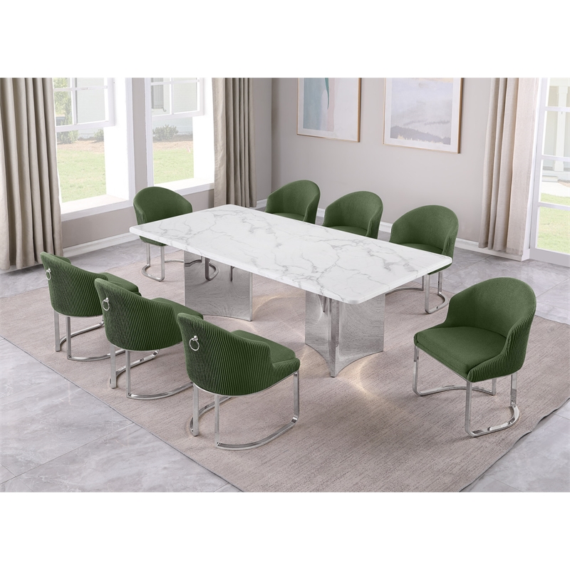 Best Quality Furniture 9 Piece White Marble Dining Set with Stainless Steel Base
