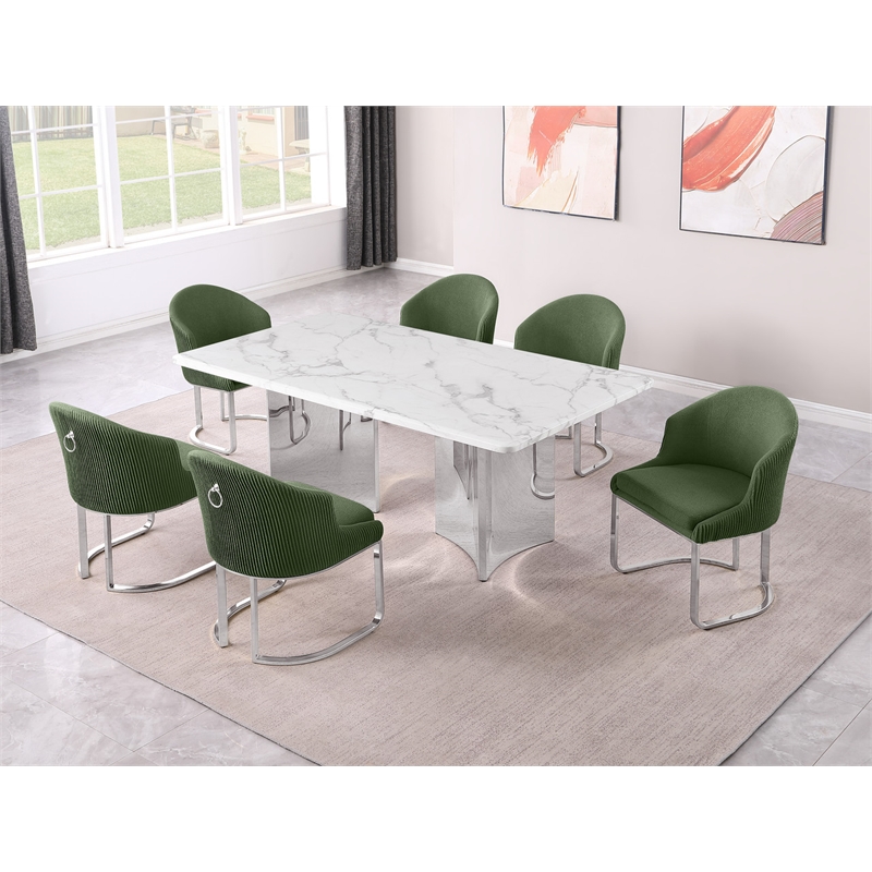 Best Quality Furniture 7 Piece White Marble Dining Set with Stainless Steel Base