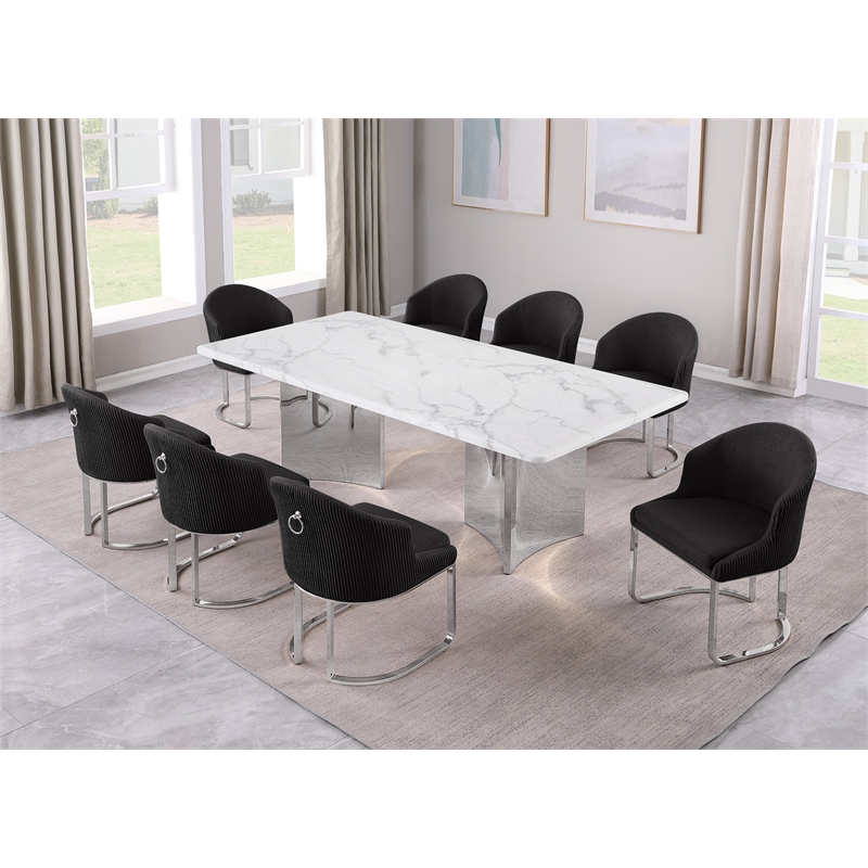 Best Quality Furniture 9 Piece White Marble Dining Set with Stainless Steel Base