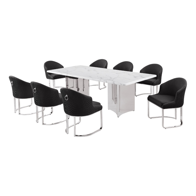 Best Quality Furniture 9 Piece White Marble Dining Set with Stainless Steel Base