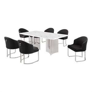 Best Quality Furniture 7 Piece White Marble Dining Set with Stainless Steel Base