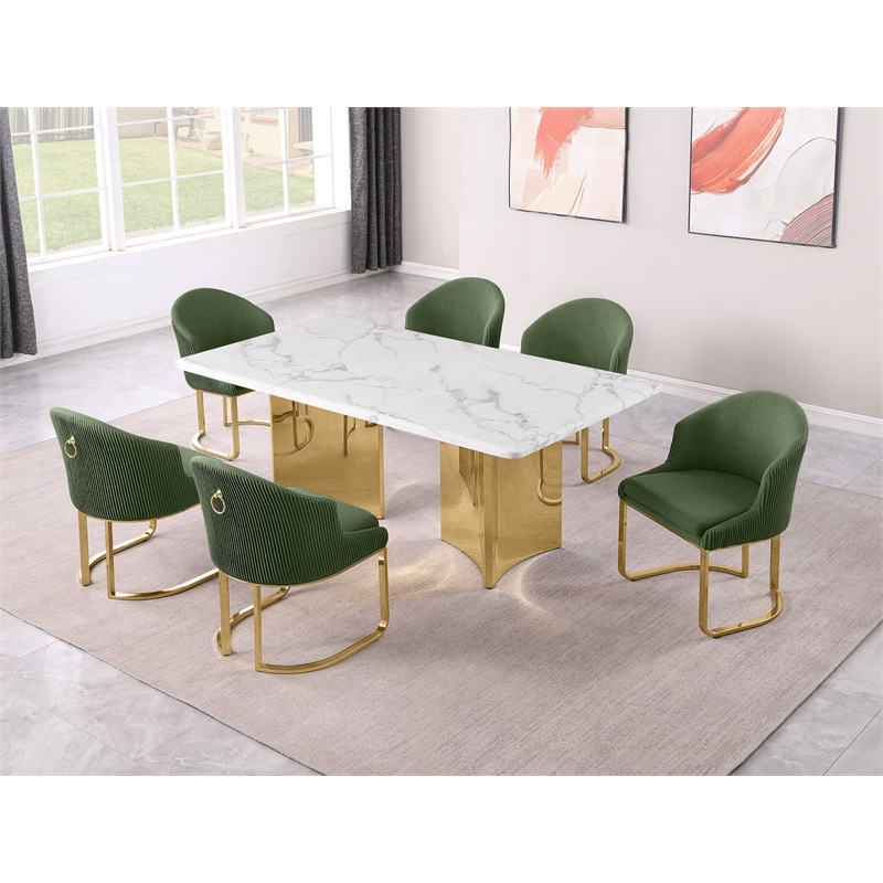 Best Quality Furniture 7 Piece White Marble Dining Set with Stainless Steel Base