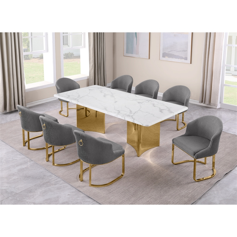 Best Quality Furniture 9 Piece White Marble Dining Set with Stainless Steel Base