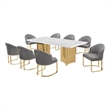 Best Quality Furniture 9 Piece White Marble Dining Set with Stainless Steel Base