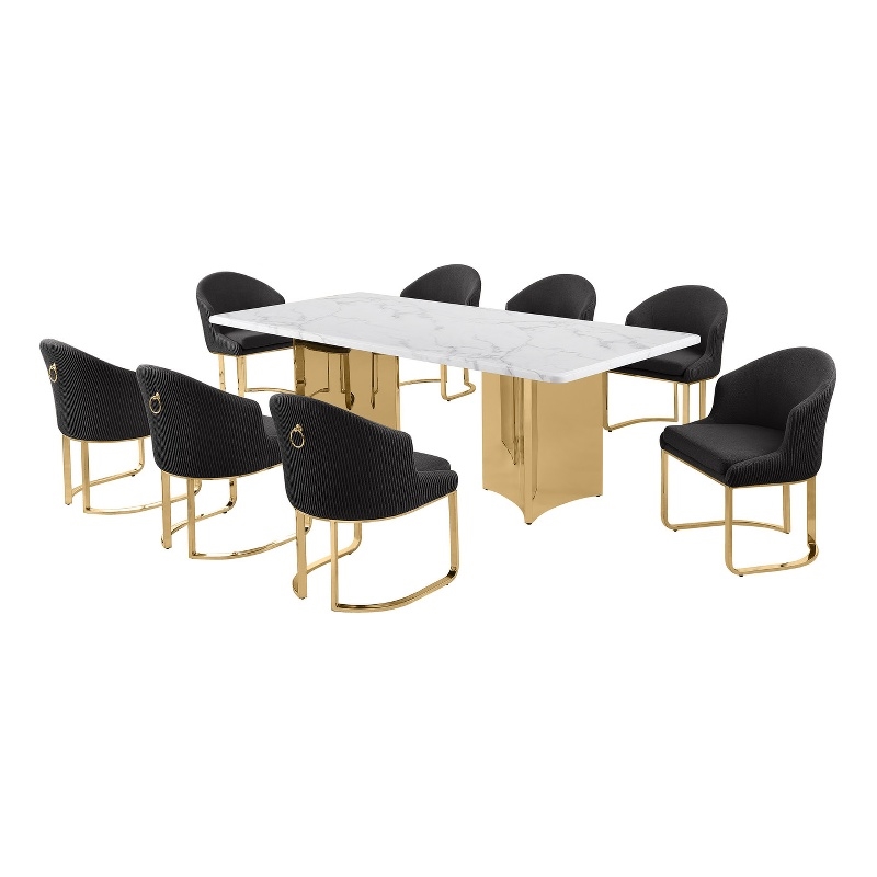 Best Quality Furniture 9 Piece White Marble Dining Set with Stainless Steel Base