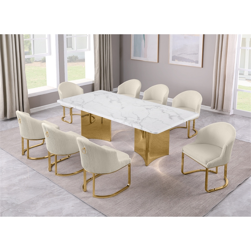 Best Quality Furniture 9 Piece White Marble Dining Set with Stainless Steel Base