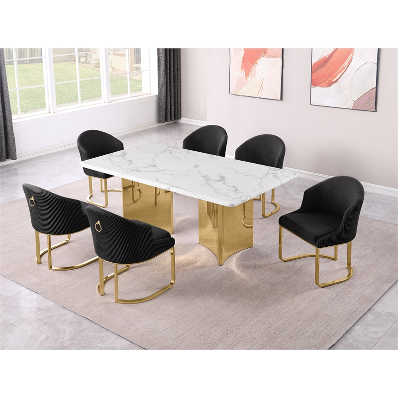 Best Quality Furniture 7 Piece White Marble Dining Set with Stainless Steel Base