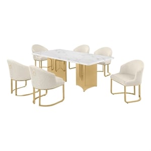 Best Quality Furniture 7 Piece White Marble Dining Set with Stainless Steel Base