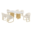 Best Quality Furniture 7 Piece White Marble Dining Set with Stainless Steel Base