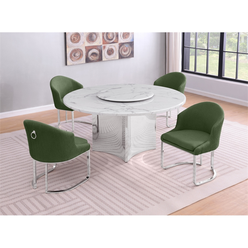 Best Quality Furniture 5 Piece White Marble Dining Set with Stainless Steel Base