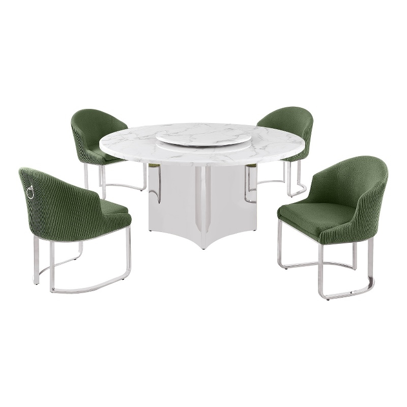 Best Quality Furniture 5 Piece White Marble Dining Set with Stainless Steel Base