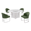 Best Quality Furniture 5 Piece White Marble Dining Set with Stainless Steel Base