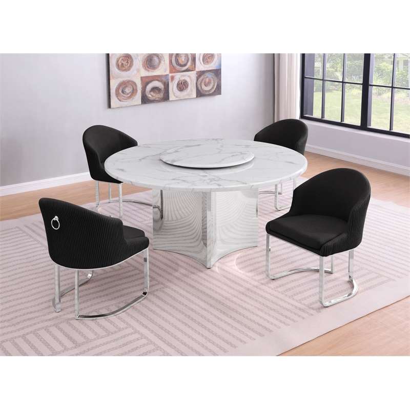 Best Quality Furniture 5 Piece White Marble Dining Set with Stainless Steel Base
