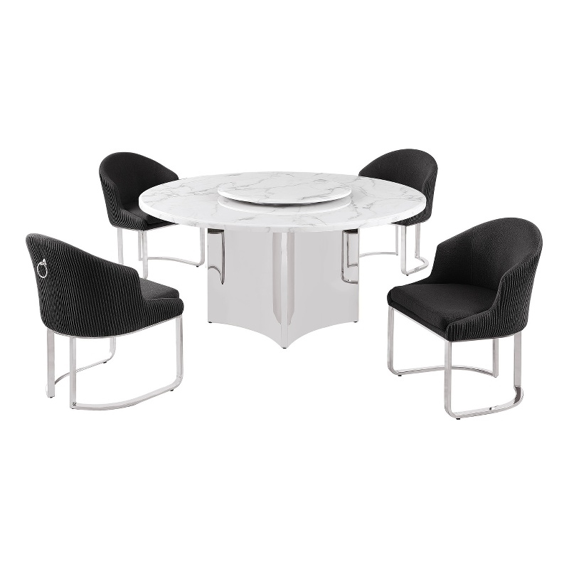 Best Quality Furniture 5 Piece White Marble Dining Set with Stainless Steel Base