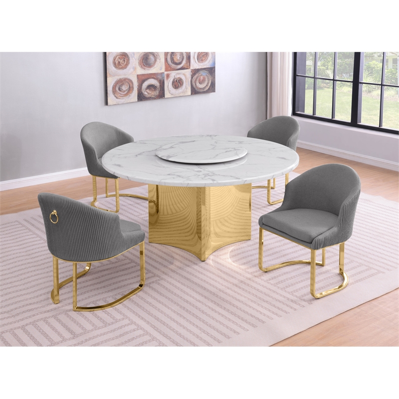 Best Quality Furniture 5 Piece White Marble Dining Set with Stainless Steel Base