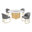 Best Quality Furniture 5 Piece White Marble Dining Set with Stainless Steel Base