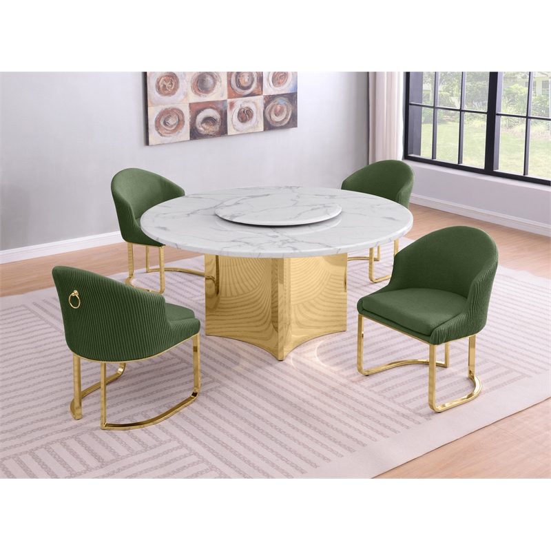 Best Quality Furniture 5 Piece White Marble Dining Set with Stainless Steel Base
